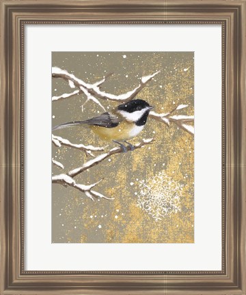 Framed Winter Birds Chickadee Color Print