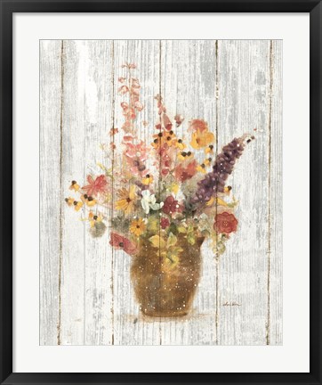 Framed Wild Flowers in Vase I on Barn Board Print