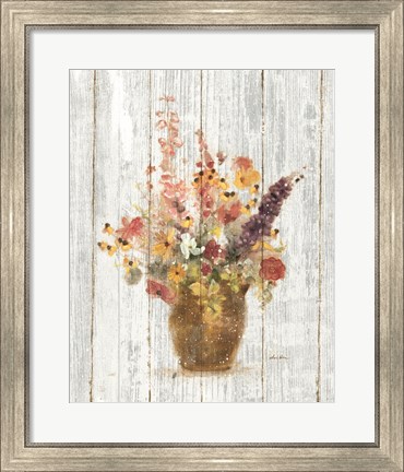 Framed Wild Flowers in Vase I on Barn Board Print