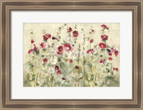 Framed Hollyhocks Row Cool Print