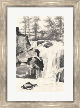 Framed Sumi Waterfall I Print