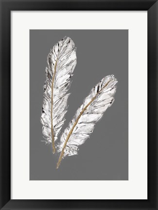 Framed Gold Feathers IV on Grey Print