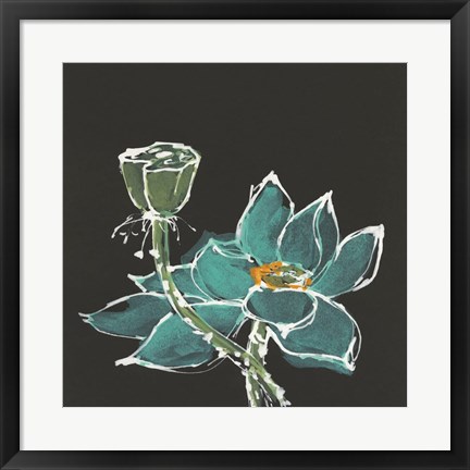 Framed Lotus on Black I Print