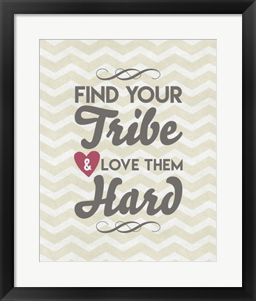 Framed Find Your Tribe - Beige Chevron Pattern Print