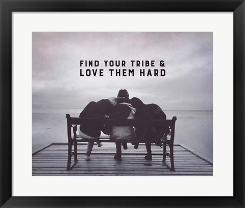 Framed Find Your Tribe - Friend Trio Grayscale Print