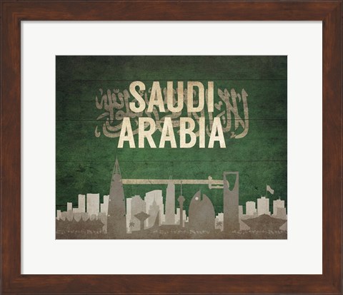 Framed Riyadh, Saudi Arabia - Flags and Skyline Print