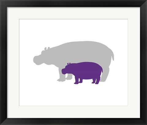 Framed Silhouette Hippo and Calf Purple Print