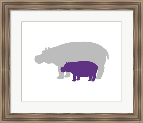 Framed Silhouette Hippo and Calf Purple Print