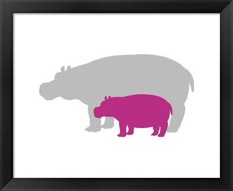 Framed Silhouette Hippo and Calf Pink Print