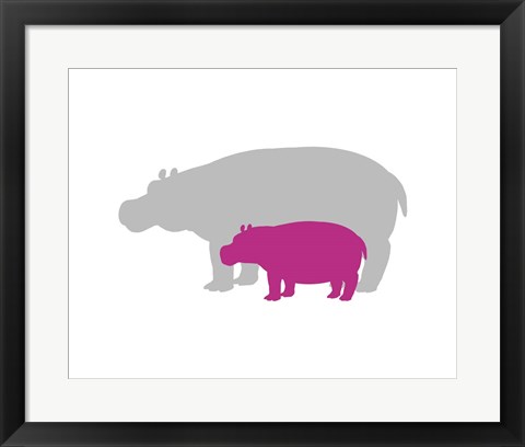 Framed Silhouette Hippo and Calf Pink Print