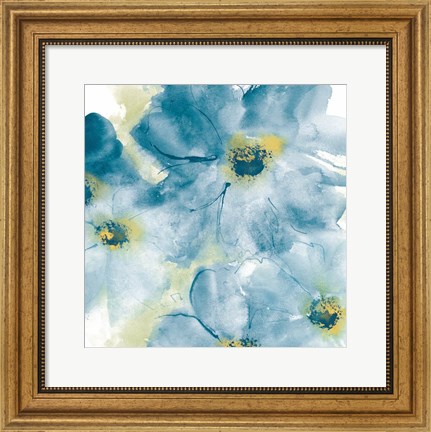 Framed Seashell Cosmos I Blue and Yellow Print