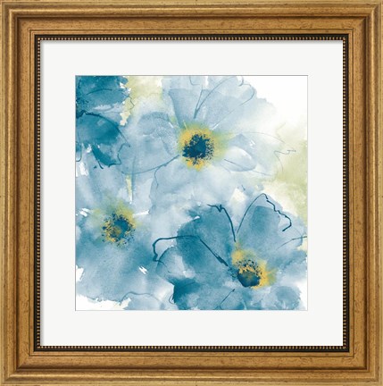 Framed Seashell Cosmos II Blue and Yellow Print