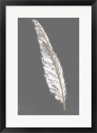 Framed Gold Feathers VI on Grey Print