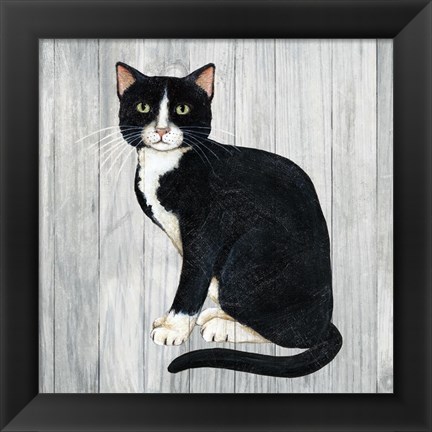 Framed Country Kitty I on Wood Print