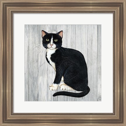 Framed Country Kitty I on Wood Print