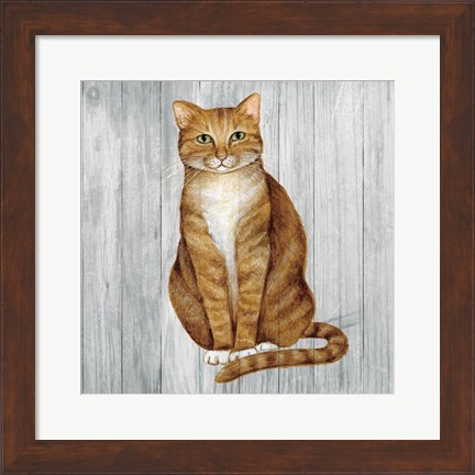 Framed Country Kitty II on Wood Print