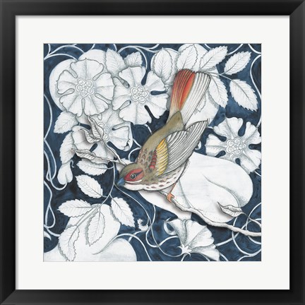 Framed Arts and Crafts Bird Indigo II Print