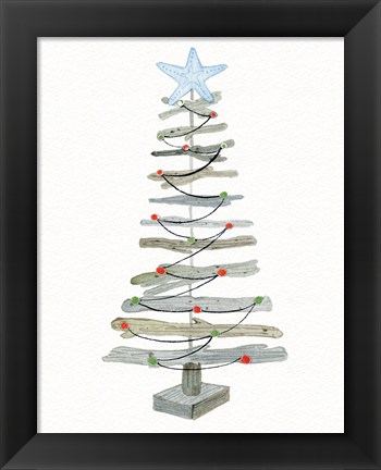 Framed Coastal Holiday Tree III Red Print