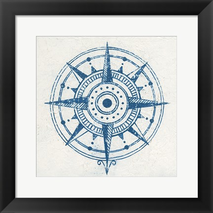 Framed Indigo Gild Compass Rose I Print