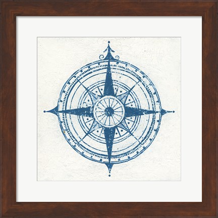 Framed Indigo Gild Compass Rose II Print