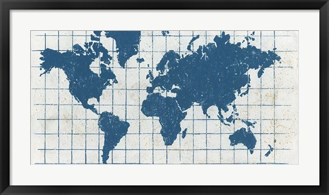 Framed Indigo Gild World Map I Print