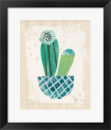 Framed Collage Cactus II on Graph Paper Teal Print