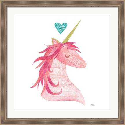 Framed Unicorn Magic II Heart Sq Pink Print