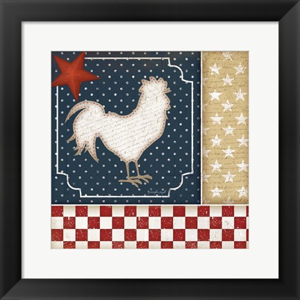 Framed Red White and Blue Rooster I Print