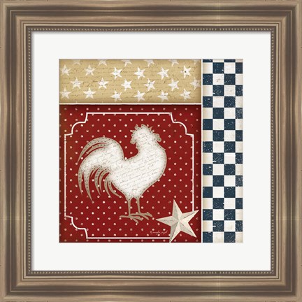 Framed Red White and Blue Rooster IV Print