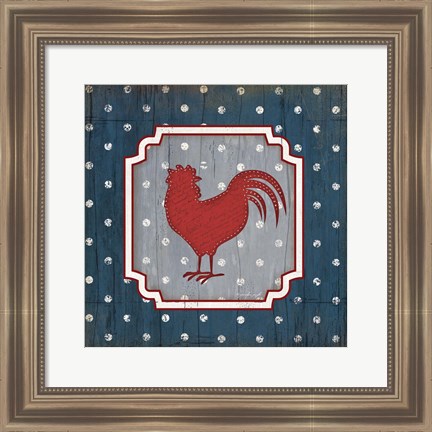 Framed Red White and Blue Rooster X Print