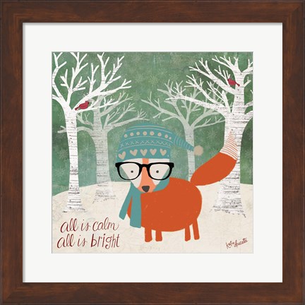 Framed Hipster Fox Christmas Trees Print