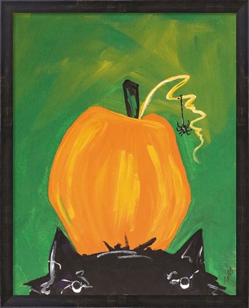 Framed Cat and Pumpkin Print