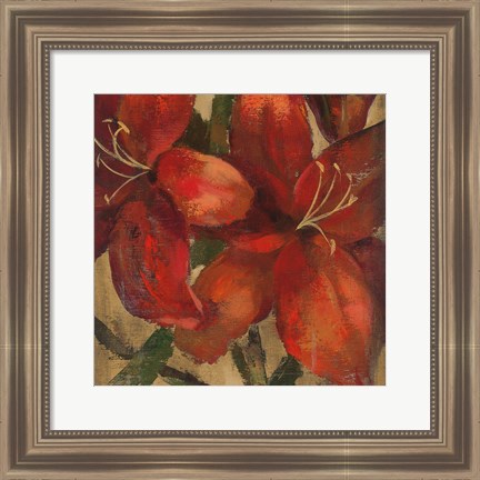 Framed Vivid Red Lily on Gold Crop Print