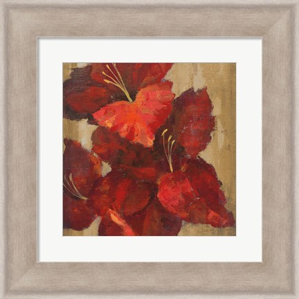 Framed Vivid Red Gladiola on Gold Crop Print