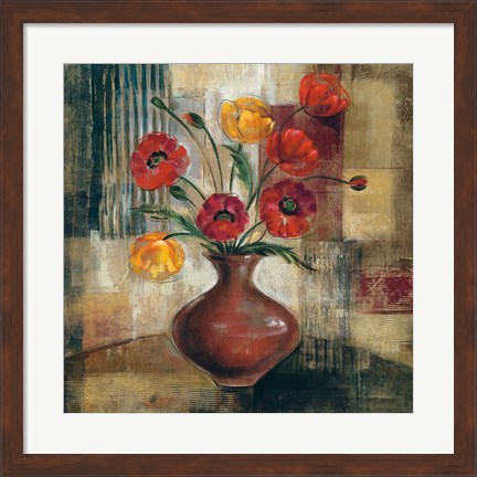 Framed Poppies in a Copper Vase I Print