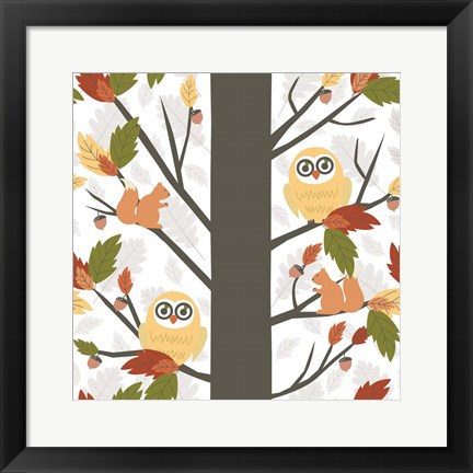 Framed Fall Owls in a Tree Print