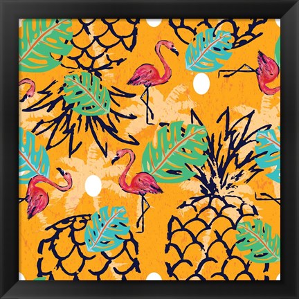 Framed Tropical Pineapple Pattern Print