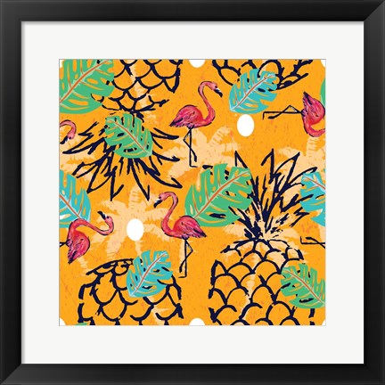 Framed Tropical Pineapple Pattern Print