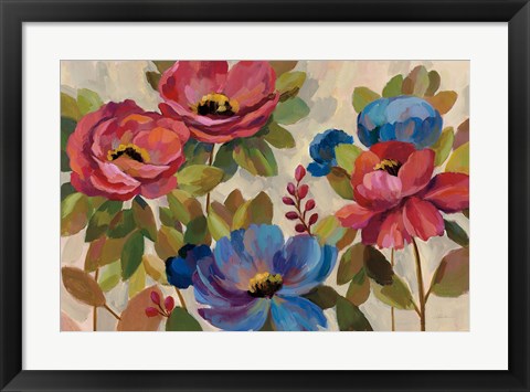 Framed Coral and Blue Flowers Print