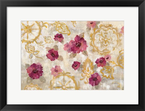 Framed Elegant Fresco Gold Floral Print