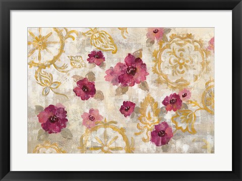 Framed Elegant Fresco Gold Floral Print