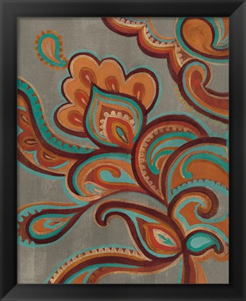 Framed Bohemian Paisley I Turquoise Neutral Print