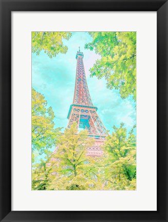 Framed Pastel Eiffel in Trees Print