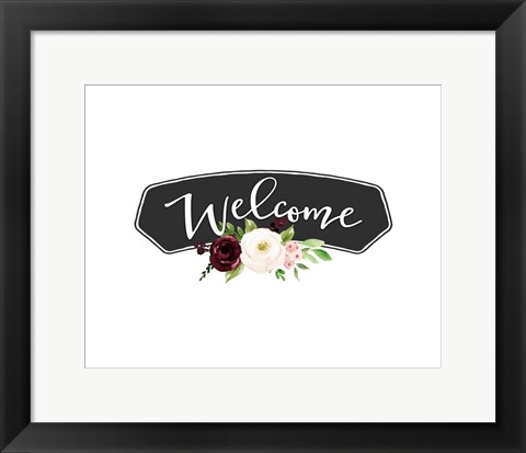 Framed Welcome Burgundy Blush Print