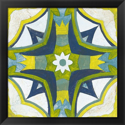Framed Andalucia Tiles E Blue and Yellow Print