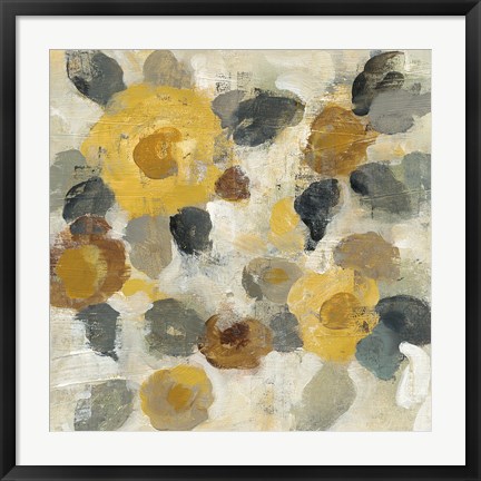 Framed Neutral Floral Beige II Yellow Flowers Print