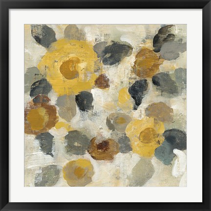 Framed Neutral Floral Beige II Yellow Flowers Print