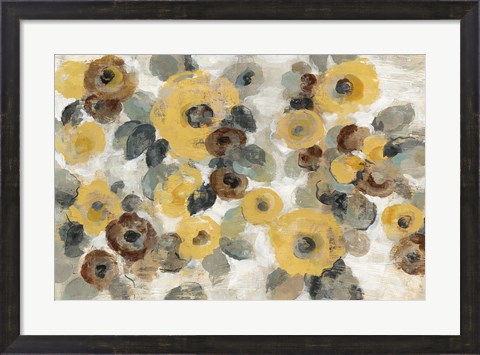 Framed Neutral Floral Beige I Yellow Flowers Print