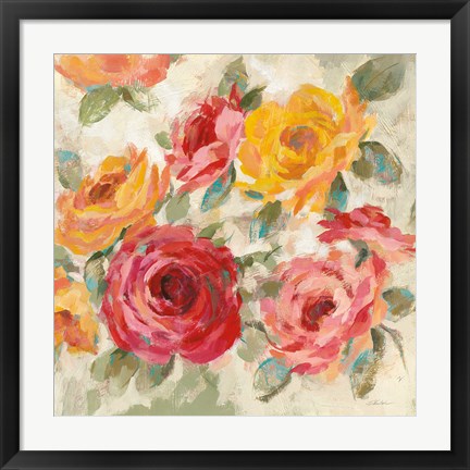 Framed Brushy Roses Crop with Teal Print