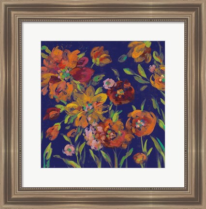 Framed July Garden Trio III Indigo Print